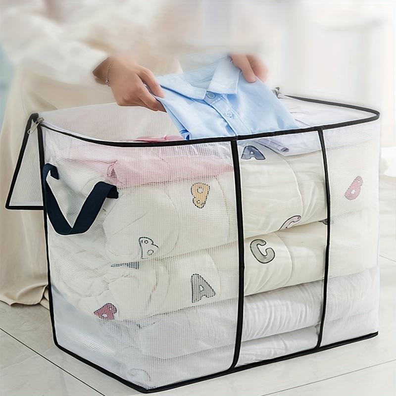 Large Transparent Storage Bag with Zipper &Handle,Heavy-Duty Plastic Suitcase for Clothes,Bedding,Travel,Moving,Seasonal Storage