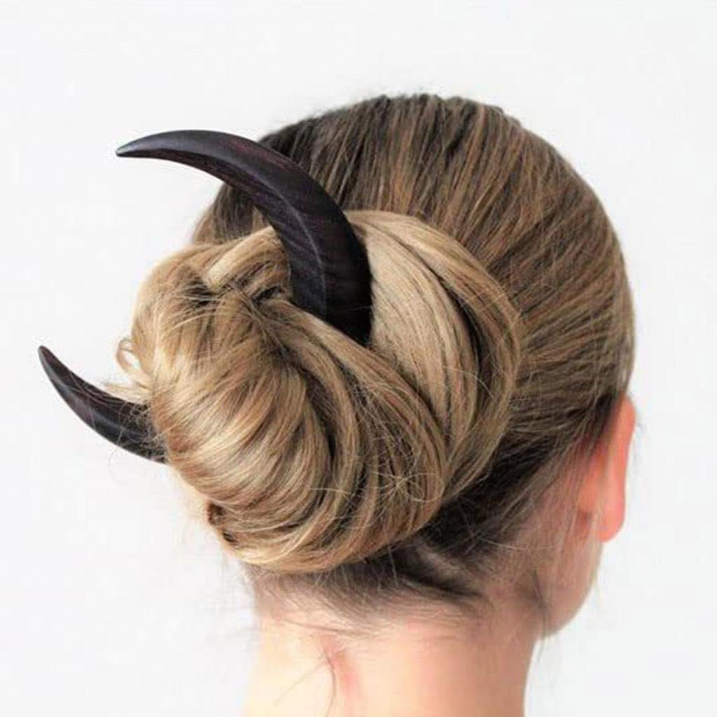 Moon Hairpin: Crescent-Shaped Wooden Hair Fork and Styling Clip, New Chinese Style.