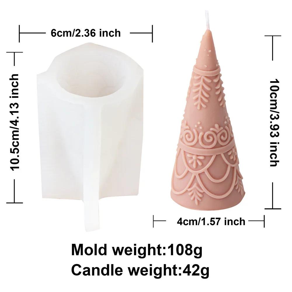 2025 Christmas tree candle silicone mold embossed pattern cone Christmas tree mould Christmas gift lace Santa tree resin molds