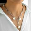 Creative Adjustable Alloy Chain Faux Pearl Brooch Pin Women Necklace Jewelry