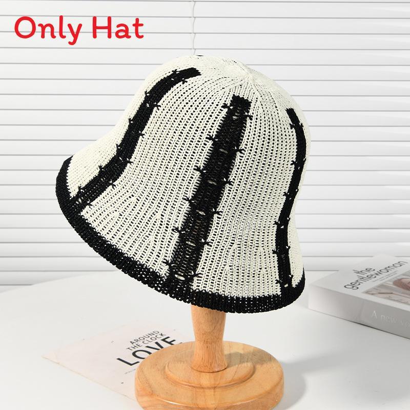 Fisherman Hat Ladies Summer Striped Cotton Sun Protection Wide Brim Casual Beach Cap