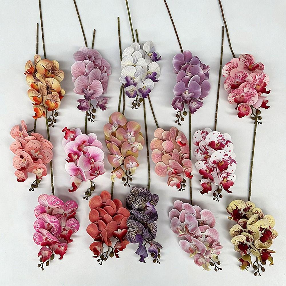 Butterfly Orchid Artificial Phalaenopsis Flower Long-lasting PVC Faux Orchid Stems Real Touch Single Branch Simulation Orchid