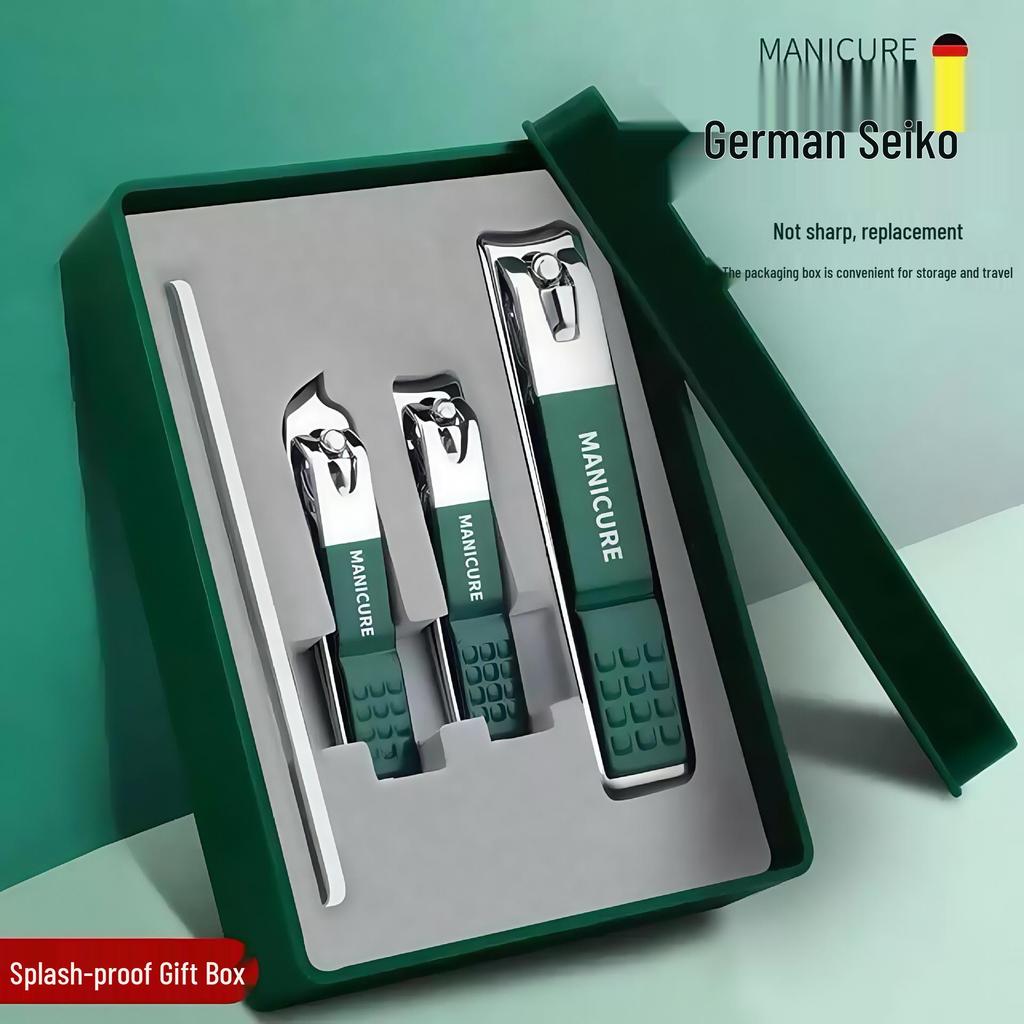 Premium German Nail Clipper Set – Portable Slant Edge Clippers & Manicure Tools In Gift Box, Anti-Splash Design