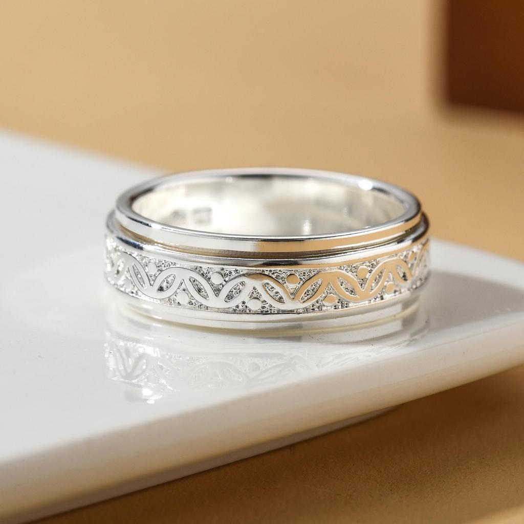 Thai Silver Rotatable Leaf Ring - Pure Silver, Trendy Chinese Style, Creative Decompression Design