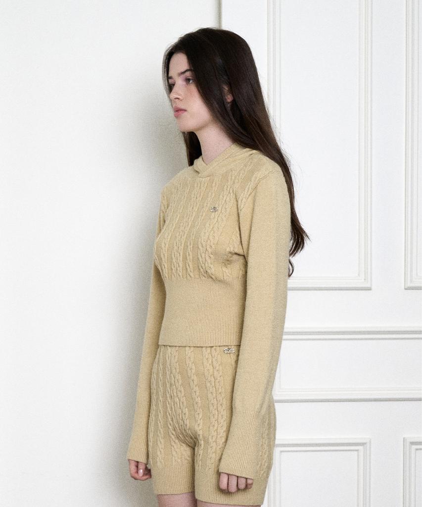 AMES-WORLDWIDE Crop Cable Hoodie Knit Cream