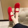 2025 new large size retro matte leather Mary Jane shoes women's flat single shoes one-word buckle with shallow mouth ballerina
