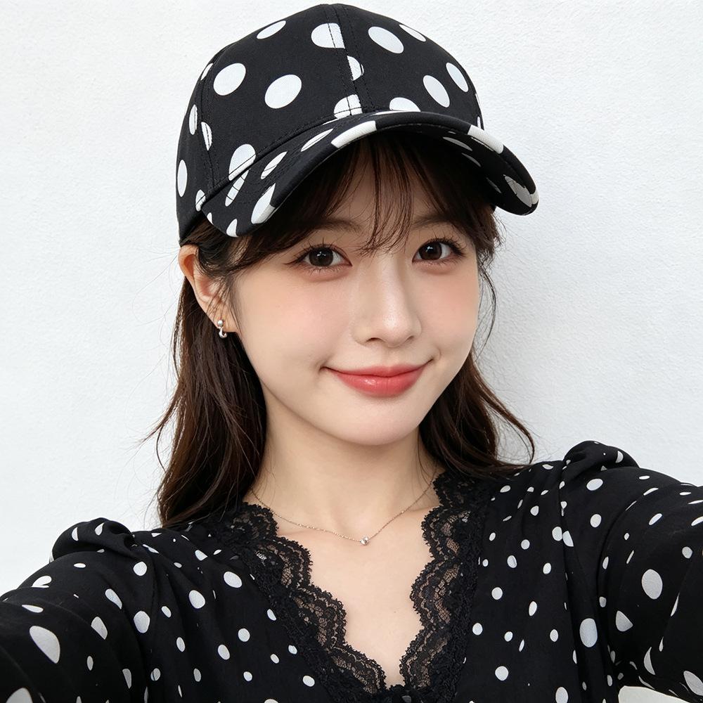 Women’s Korean-Style Polka Dot Hard-Top Baseball Cap, Casual Sun Protection Duckbill Hat for Spring and Autumn