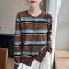 100% Wool Striped Cashmere Button-Up Sweater for Women - Korean Style, Autumn/Winter Collection