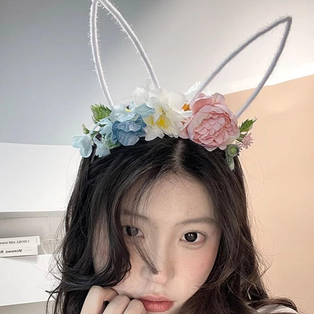 Colorful Rabbit Ears Headband Forest Bunny Ears Hair Hoop Exquisite Easter Garland Children