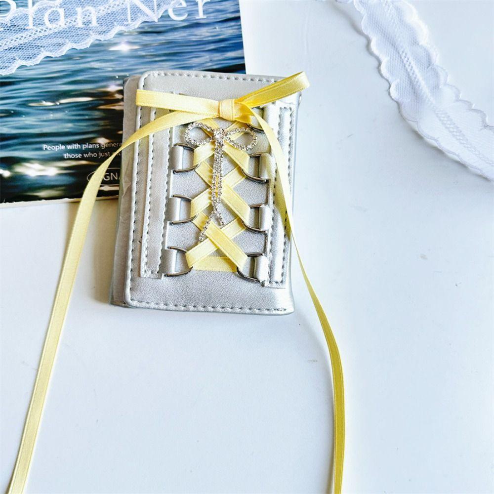 Korean Style Balletcore Pocket Purse Wallet Crystal Crossover Strap Three Fold Wallets  Girls