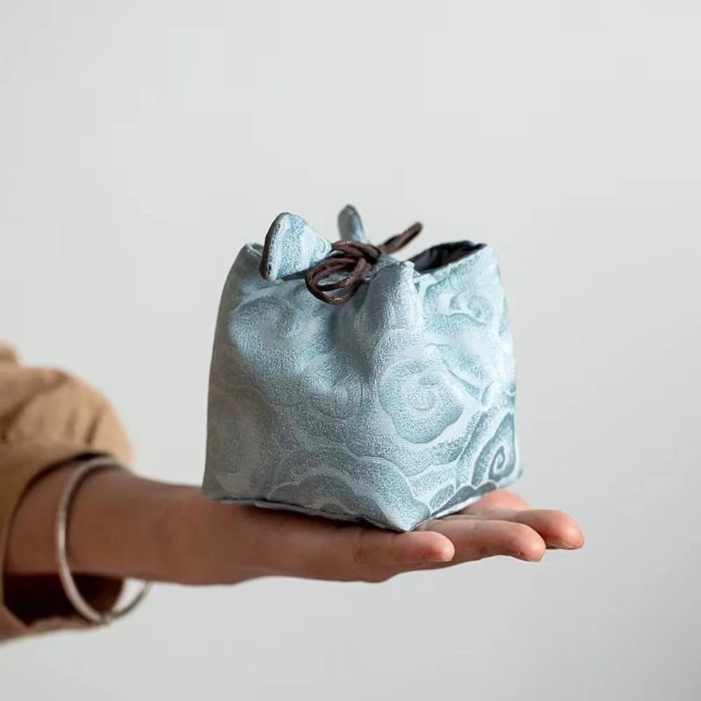 Chinese Style Tea Set Storage Bag Thickened Multi-functional Candy Storage Bag Vintage Portable Teacup Drawstring Bags