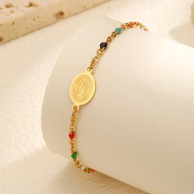 Catene di Perline Colorate Bohemien Braccialetti Vergine per Donne, Braccialetti in Acciaio Inossidabile Color Oro, Gioiello Cristiano Santo Regalo