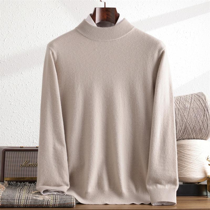 Autumn And Winter Men'S Pure Cashmere Long-Sleeved Semi-Turtleneck Loose Versatile Cashmere Simple Knitted Pullover