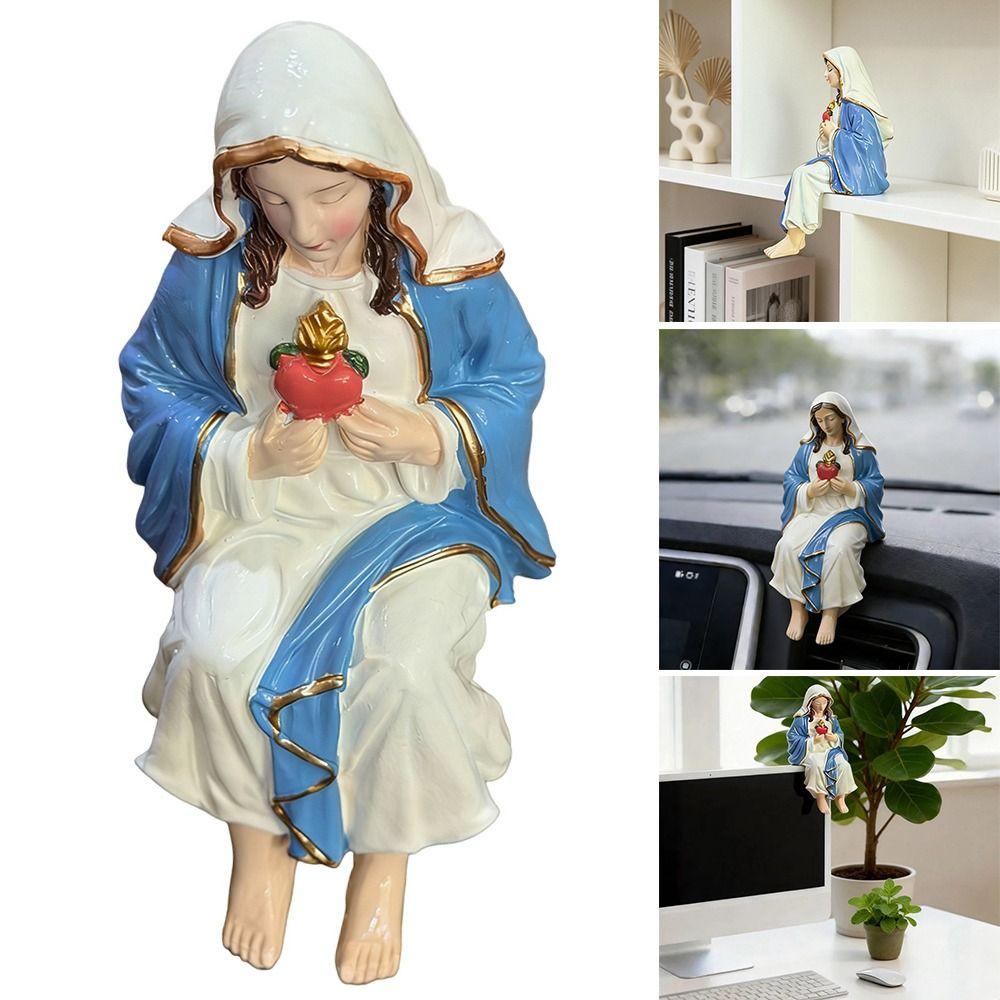 Sitting Design Virgin Mary Statue Resin Material Desk Companion Blessed Mother Mary Virgin Mary Ornament for Car Dashboard