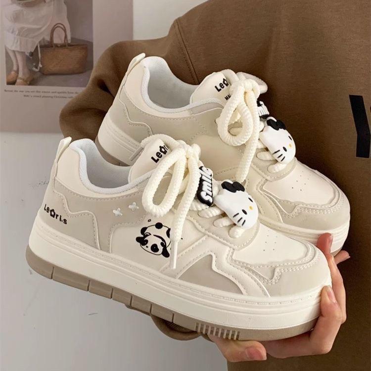 2025 Spring Niche Panda Black and White Ugly Cute Little White Shoes Children Platform Versatile Leisure Students Running Board Shoes Tide