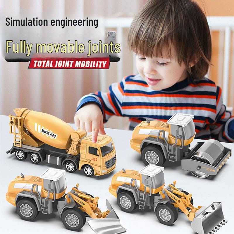 Alloy Engineering Toy Set: Excavator, Bulldozer, Crane, Mixer Truck
