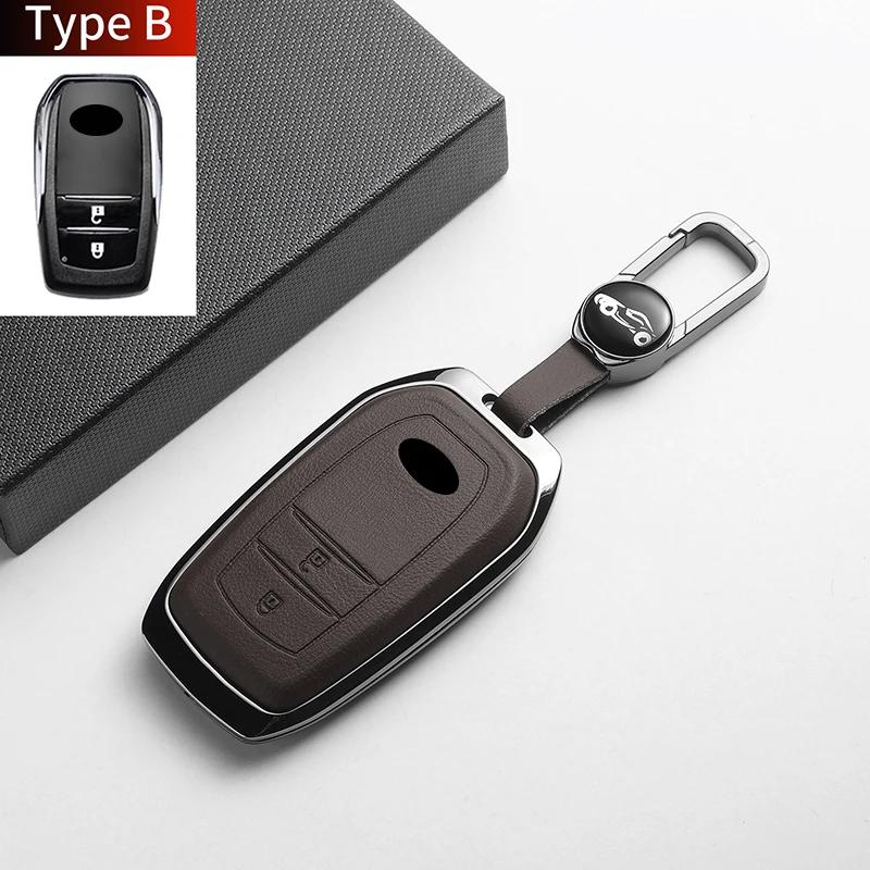 Leather Metal Car Key Case For Fortuner Camry Yaris Cross Hilux Innova Land Cruiser 200 300 Prado Crown TLK 200 Auto Accessories