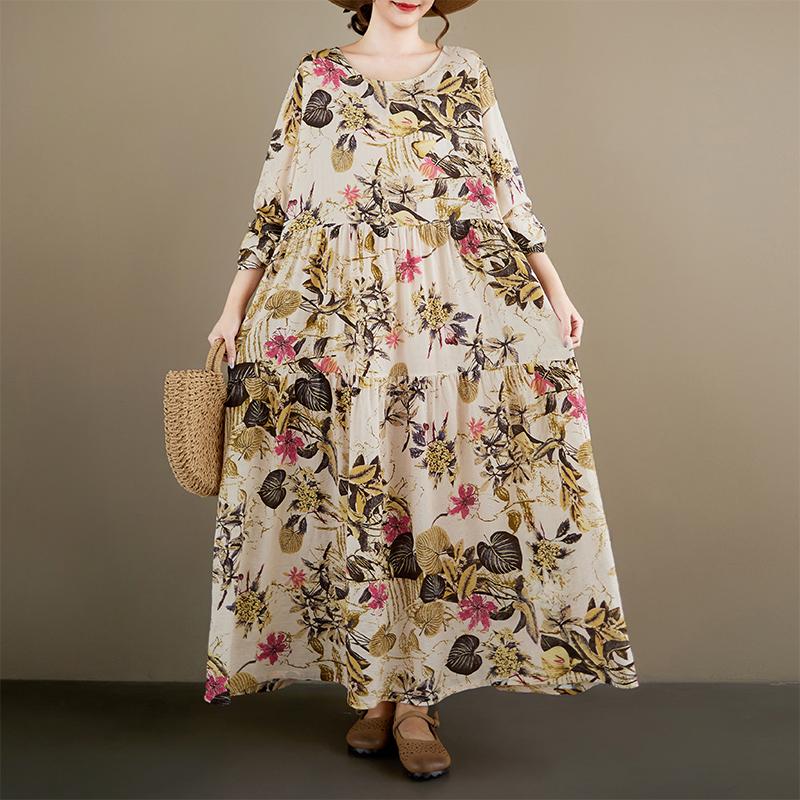 

DIMANAF New 2026 Women Plus Size Spring Summer Beach Long Dress Loose Oversize Maxi Floral Print Lady Fashion one size