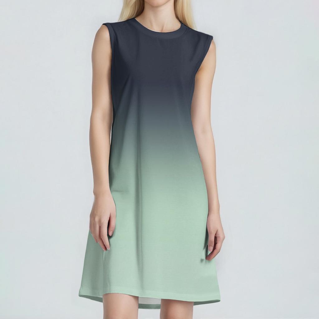 Damenmode Lässig Print Rundhals Ärmellos Kurzes Kleid