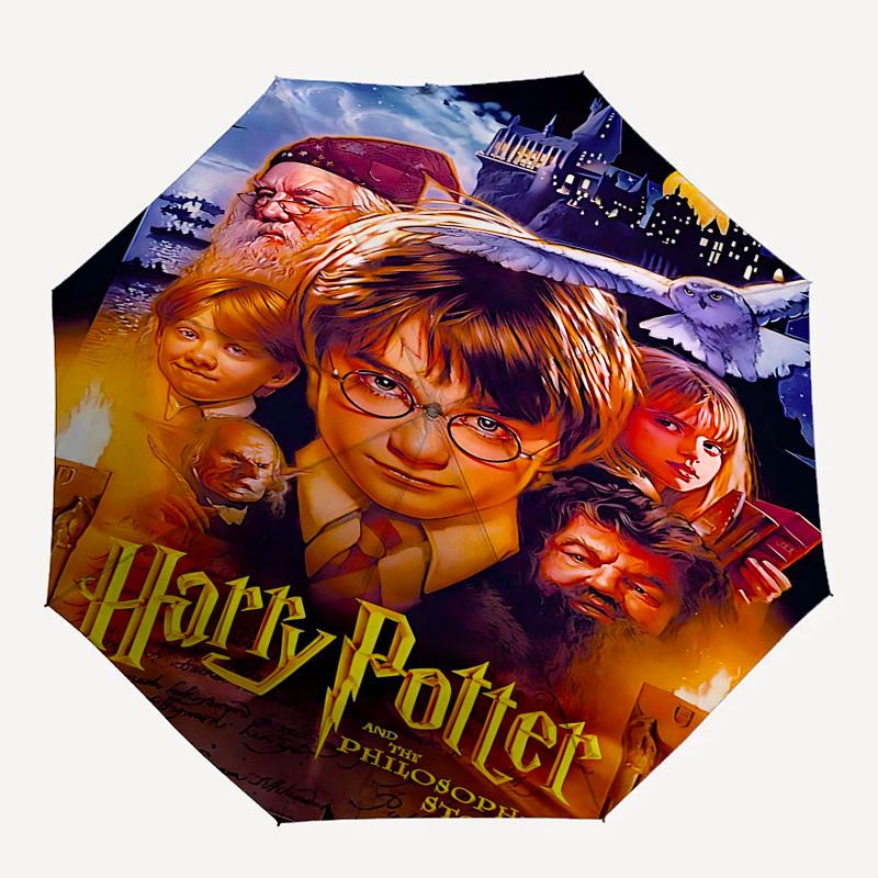 1pc Harry Potter, Philosopher s Stone Automatic Folding Umbrella - Compact 8-Rib Design, Durable Plastic & Iron1317L