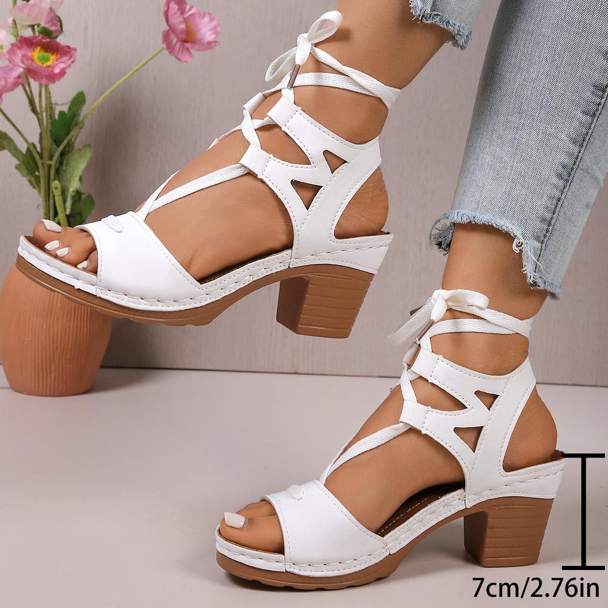 

Summer new high-heeled sandals thick straps open-toed sandals foreign trade large size European and American fashion spot women s sandals 43 білий