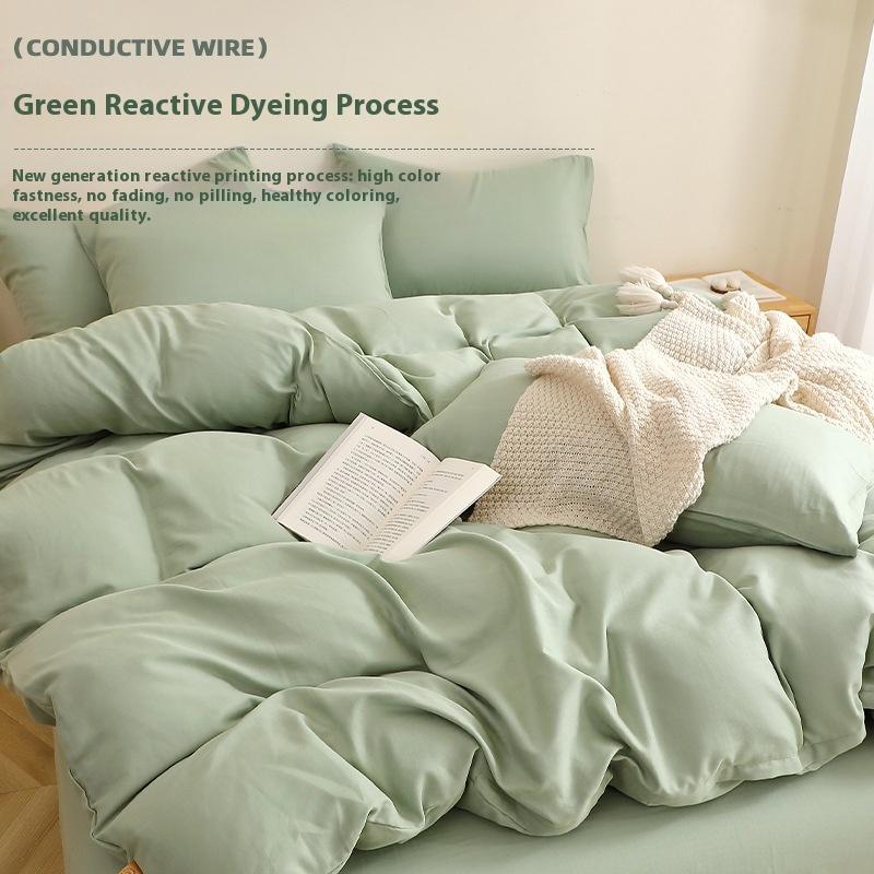 Pure Cotton Bedding Set Four-piece Skin-friendly, Breathable and Comfortable Washed Sheets Quilt Covers Pillowcases