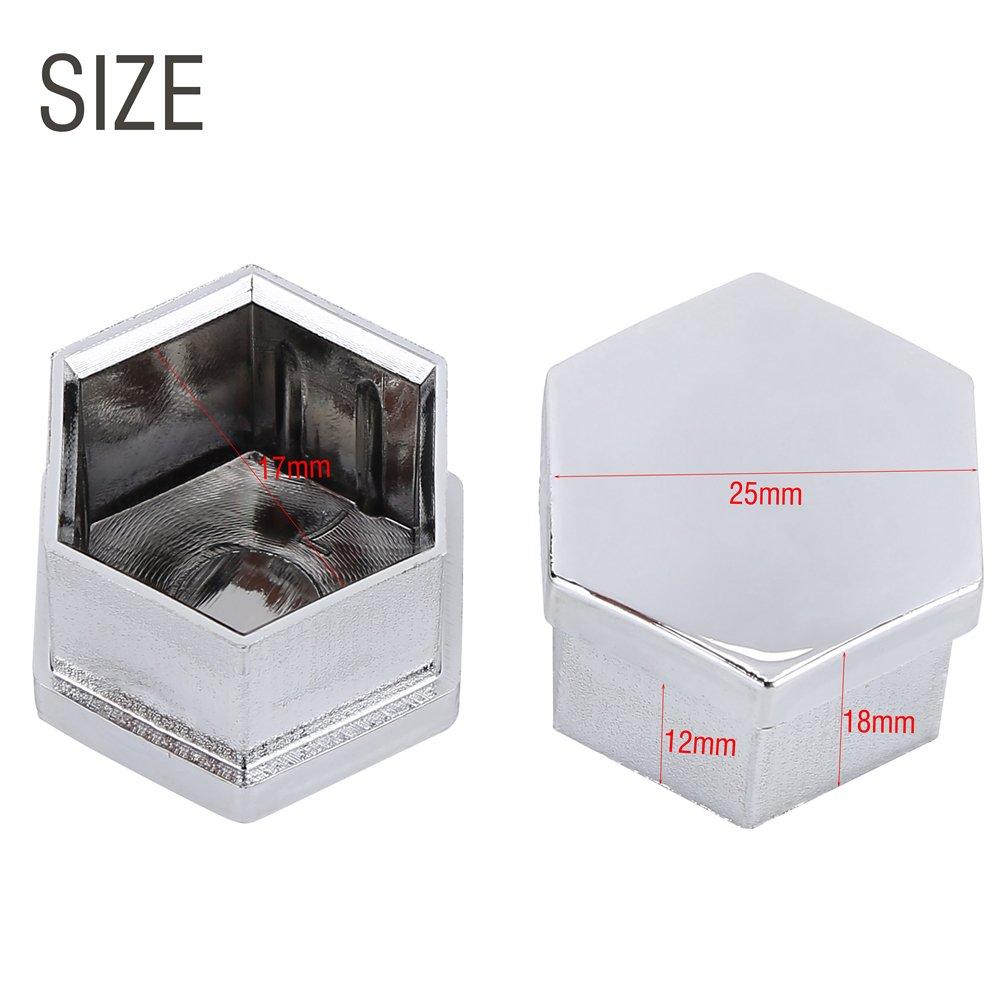Keenso 20Pcs 17mm Wheel Lug Nut Bolt Hub Screw Silver Cover Tyre Protective Decor CenterCovers Bolt with Removal Tools