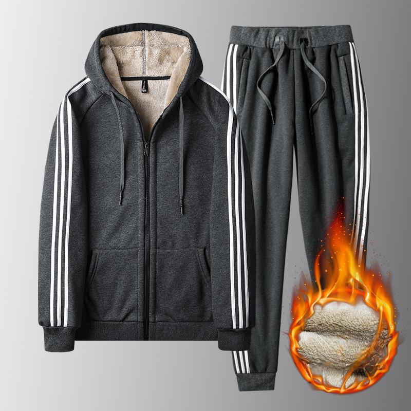 

Трехполосный Плюс Бархатный Утолщенный Зимний Ягненок Бархатный Новый Мужской Свитшот Костюм-двойка Теплый Кардиган Спортивный Костюм Мужской 5XL