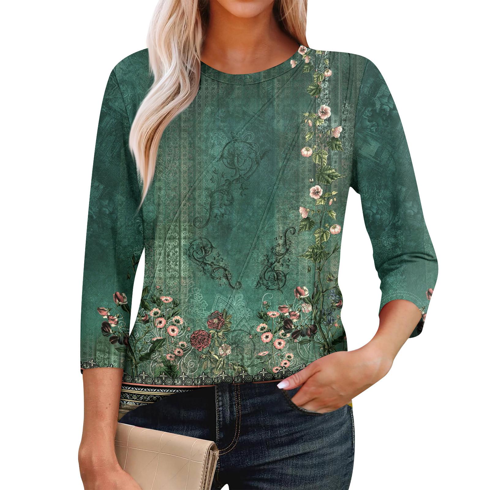 

Women s Fashion Casual 3/4 Sleeve Tops Pleated Fashion Clothing T-shirt Tops XXXL