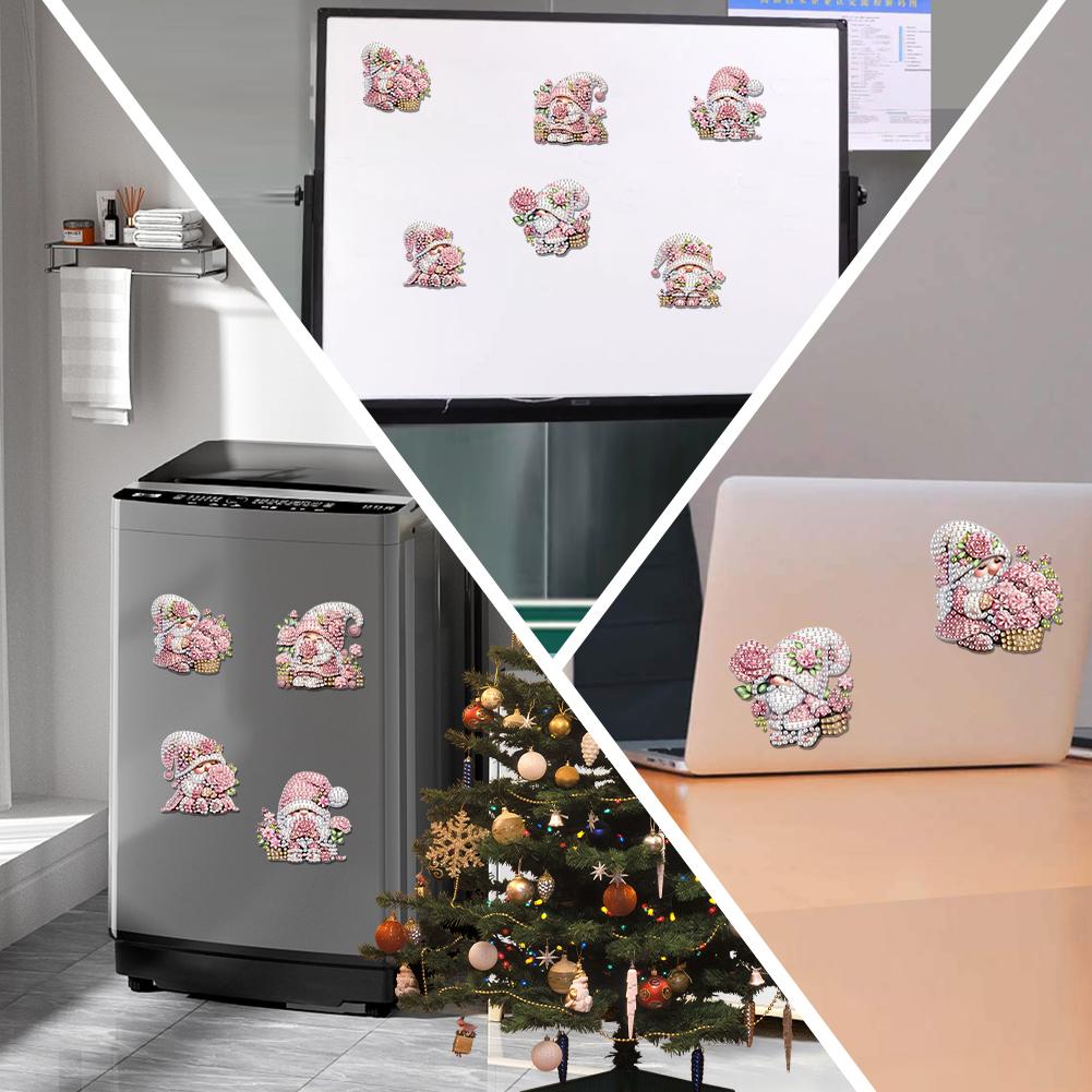 6Pcs Acrylic Gnomes Fridge Stickers Diamond Painting Refrigerator Magnet Diamond Painting Fridge Magnet for Car Mailbox Decor