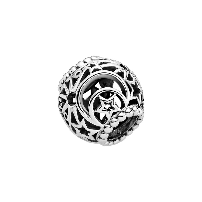 Pandora Hollow Sun Star and Crescent Moon Charm 925 Silver Pendant Women s Style Shining Star and Crescent Moon Charm