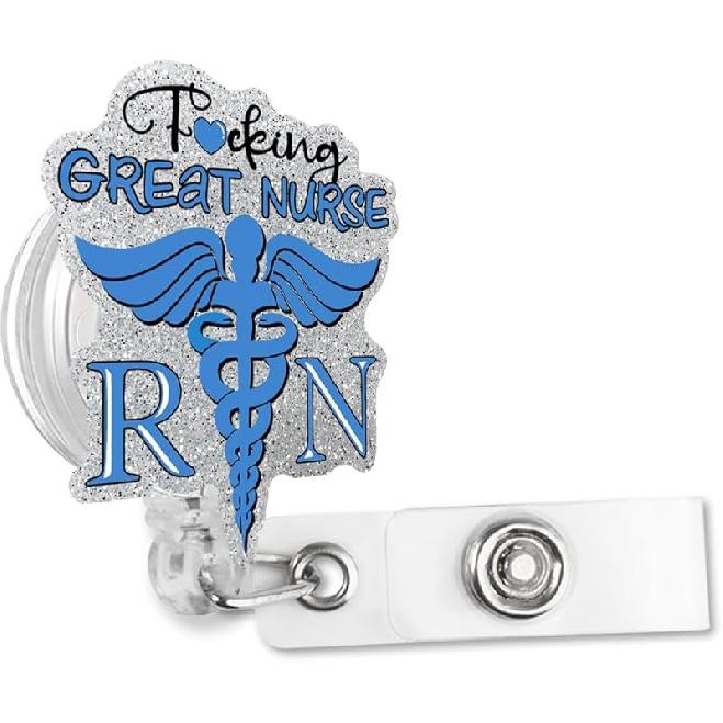 Nurse Practitioner Retractable Silver Glitter Irregular Badge Reel with Alligator Clip, Medical Gift for Men Women, Fun ID Card Badge Holder Gift for Pyx006-great Nurse