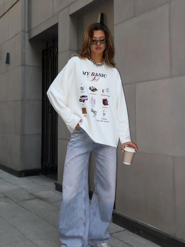 Autumn Cotton Long-Sleeve Tee: European & American Style, Fun Print, Age-Reducing, Trendy & All-Match