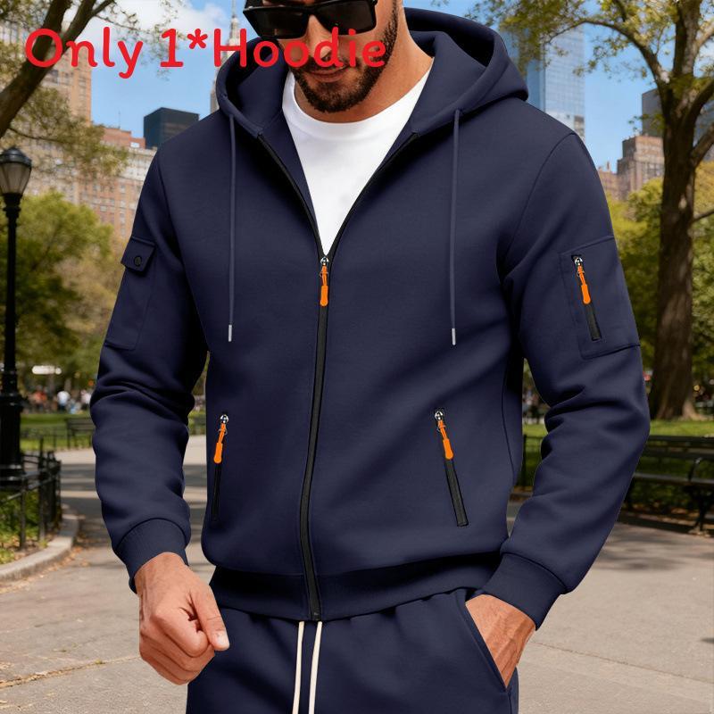 Mens Casual Hoodie With Zipper Pockets And Fleece Lining For Winter Comfort