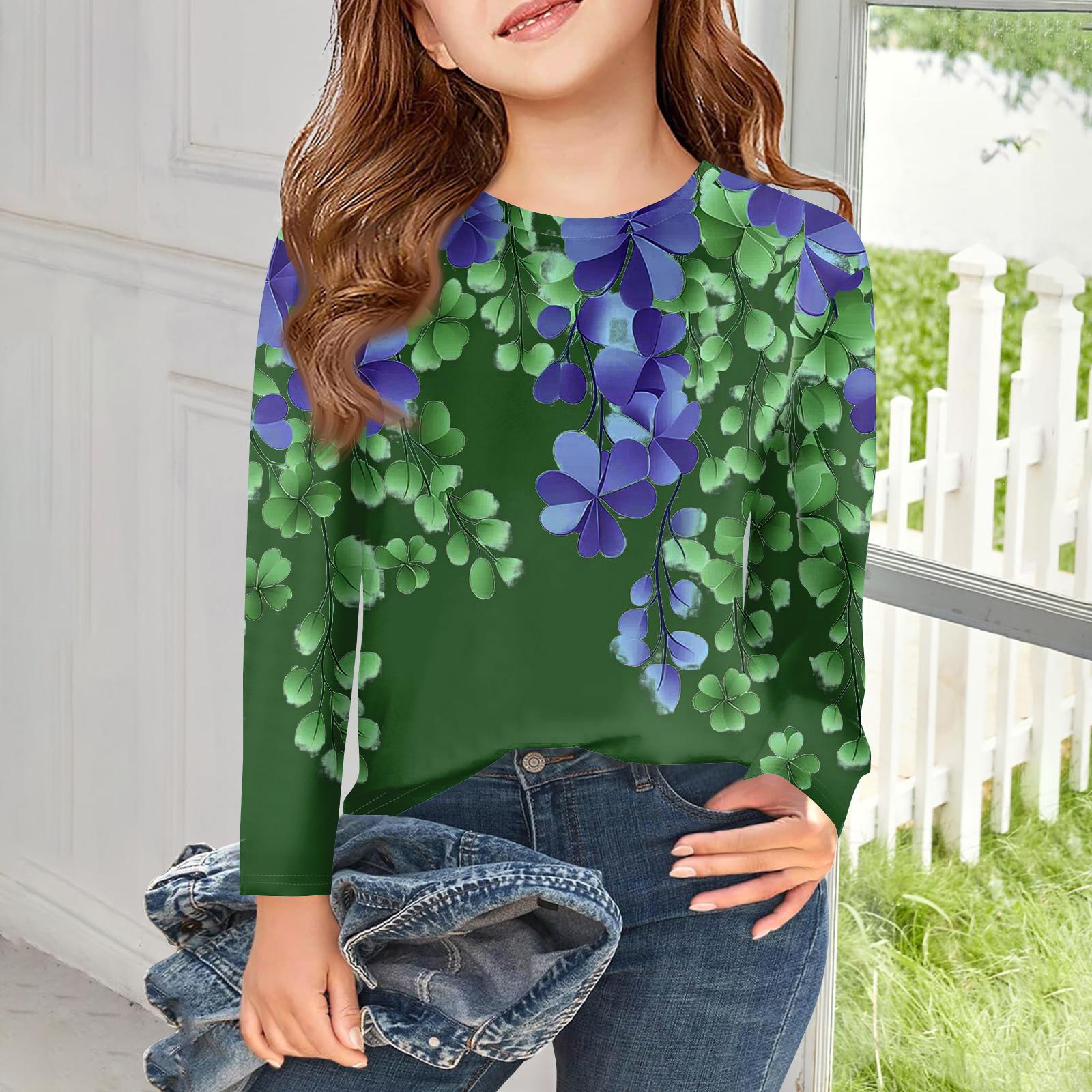 

Girls Long Sleeve T Shirts Kids Fall Tops Crewneck Printed Basic Tees Saint Patrick s Day 110 зелений