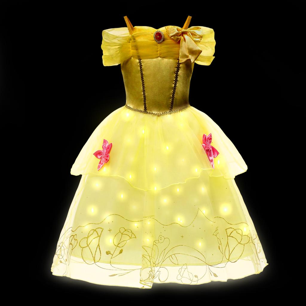 Vestito LED Luminoso per Bambina Ragazza Bambini Viola Verde Costume Cosplay Carnevale Festa di Compleanno Vestiti Costume di Halloween Abito da Ballo