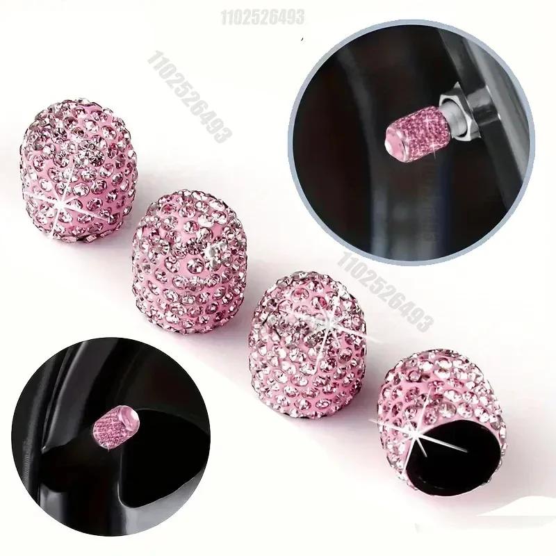 4PCS Bling Diamond Car Wheel Tire Valve Caps Tyre Rim Stem Covers for Automobiles Motorcycles Truck Bike Women Auto Amagi