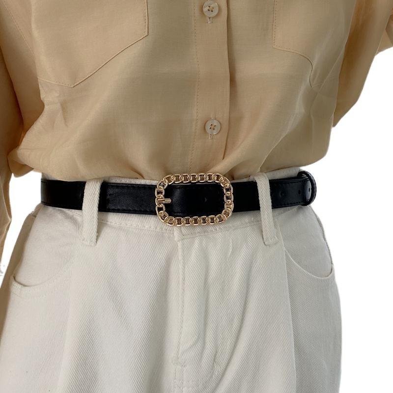 Chic Minimalist Ladies Pu Chain Rectangle Buckle Vintage Waist Belt For Dresses