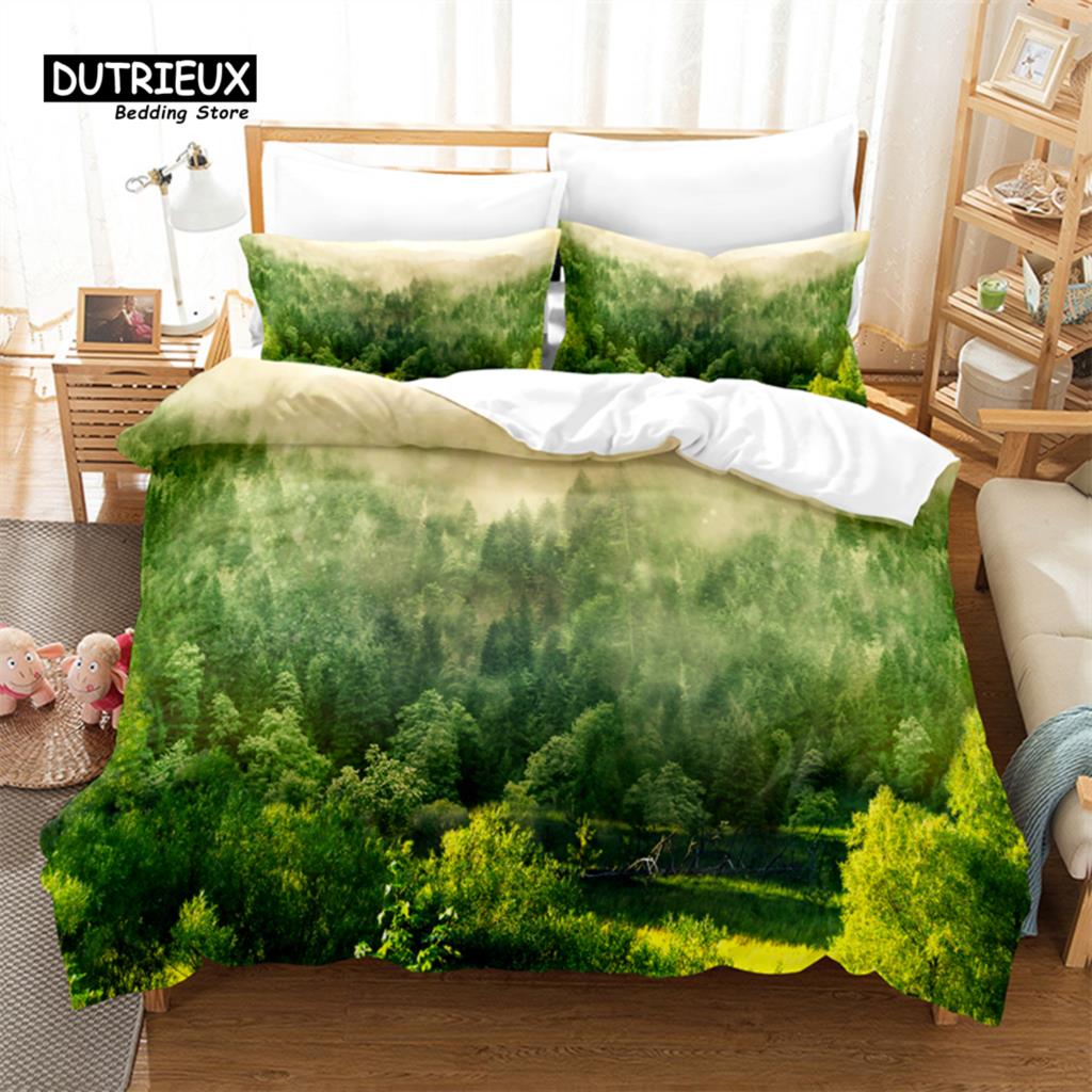 Cactus and Woods Duvet Cover Set, Fashion Bedding Set, Soft Comfortable Breathable Duvet Cover, For Bedroom Guest Room Decor