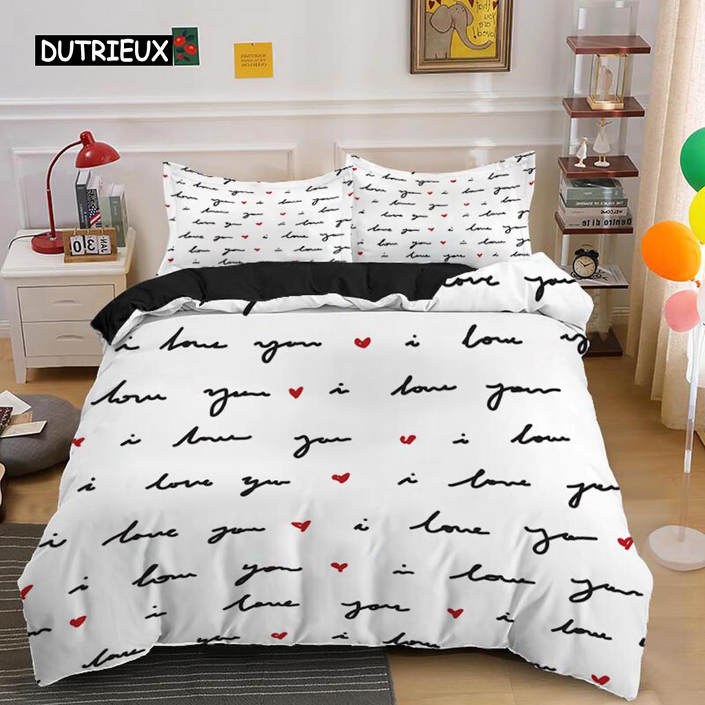 Romantische Liebesherz Bettbezug Valentinstag Bettwäscheset Mikrofaser 3D-Druck Steppdeckenbezug King Queen Für Jungen Mädchen Teenager Deko
