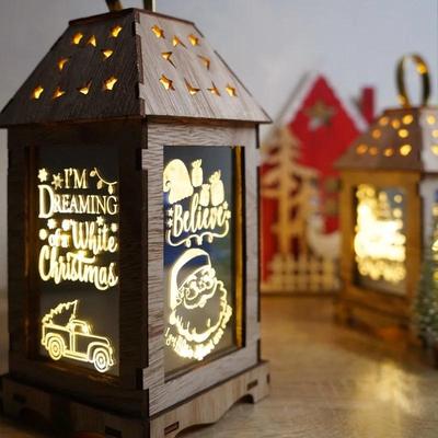 Holiday Lights Wooden Christmas Decoration Wind Lantern Led Luminous Creative Ornaments Portable Lantern