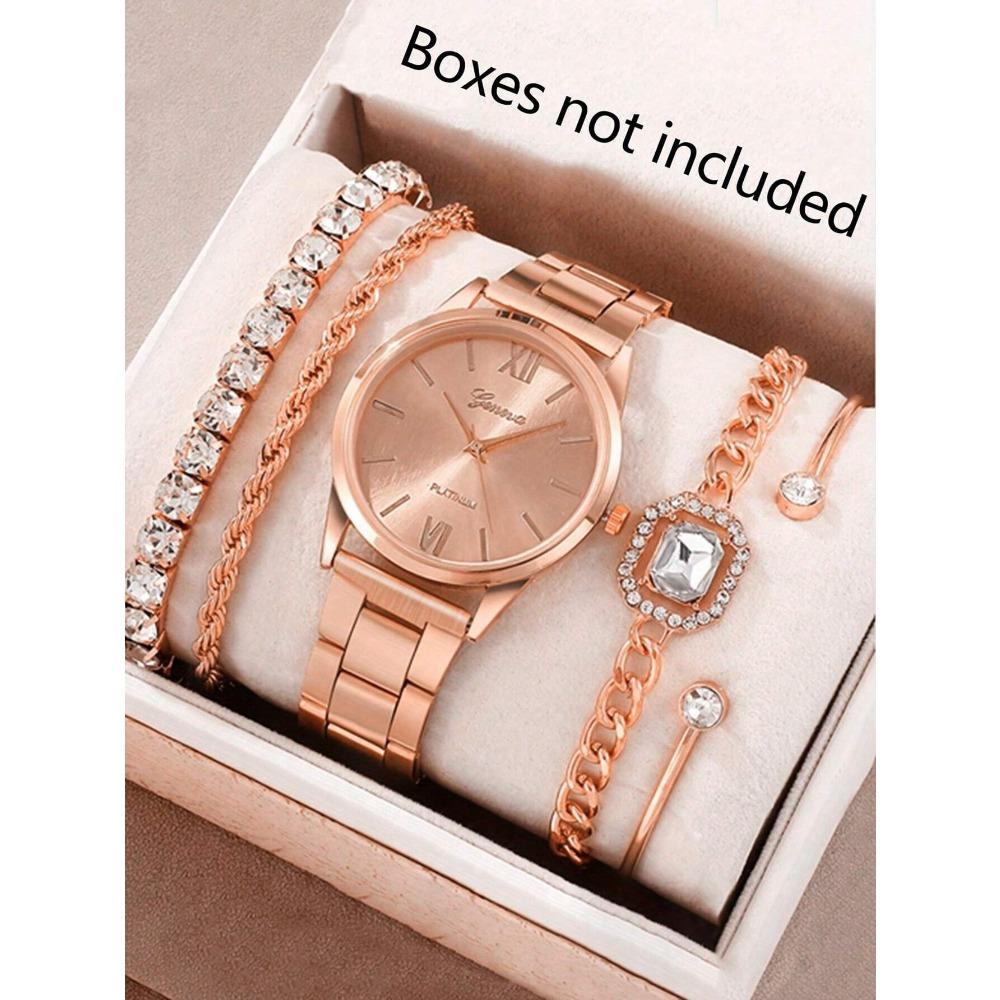 Relógio Facial Romano Pulseira de Aço Inoxidável para Mulheres Conjunto de Acessórios para Relógio de Quartzo Relógio Versátil de Liga para Estudante