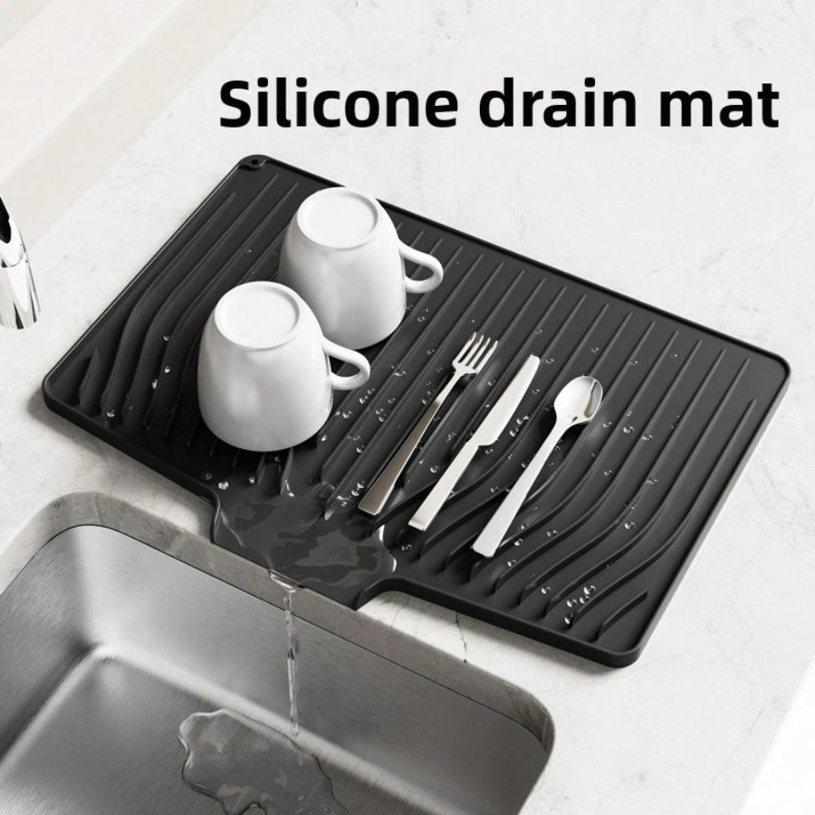 Kitchen Counter Silicone Drying Mat Silicone Dishes Drain Mat Tableware Insulation Slope Drain Mat