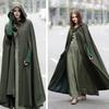 Casaco de inverno feminino com capuz medieval retrô capa gótica manter aquecido xale comprimento tornozelo capa solta grossa fecho de botão único poncho ao ar livre