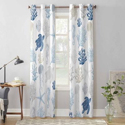 Summer Sea Life Sea Turtle Starfish Coral Window Curtains for Living Room Luxury Bedroom Curtain Kitchen Blinds Drapes Curtains