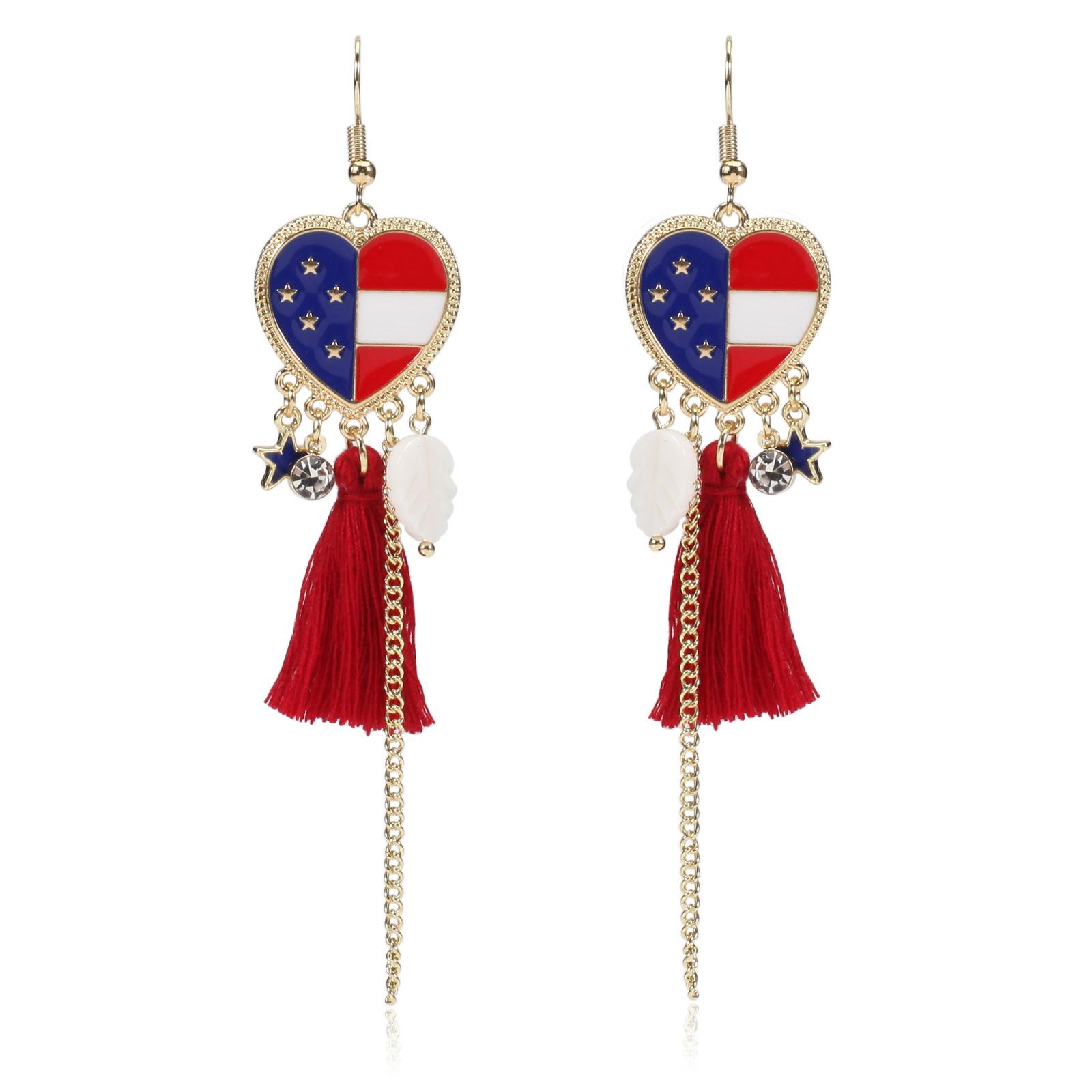 Kolip July 4th Earrings For Women Girls Zinc Alloy Imitation Pearl Drop Dangle Earrings PatrioticFringe Drop Earrings HY-1003-B