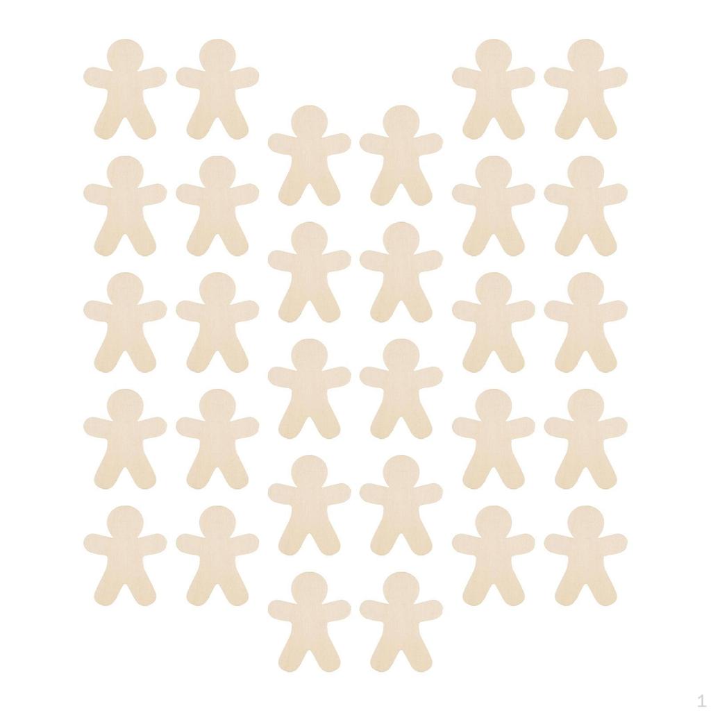 30Pcs Crafting Wooden Gingerbread Man Figures for Holiday Projects