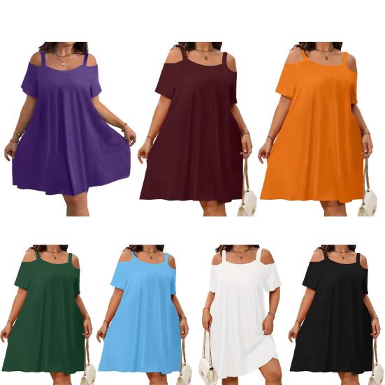 Women's Summer Off Shoulder Mini Dress Short Sleeve Flowy A-line Dress Casual Loose Beach Vacation Sundress
