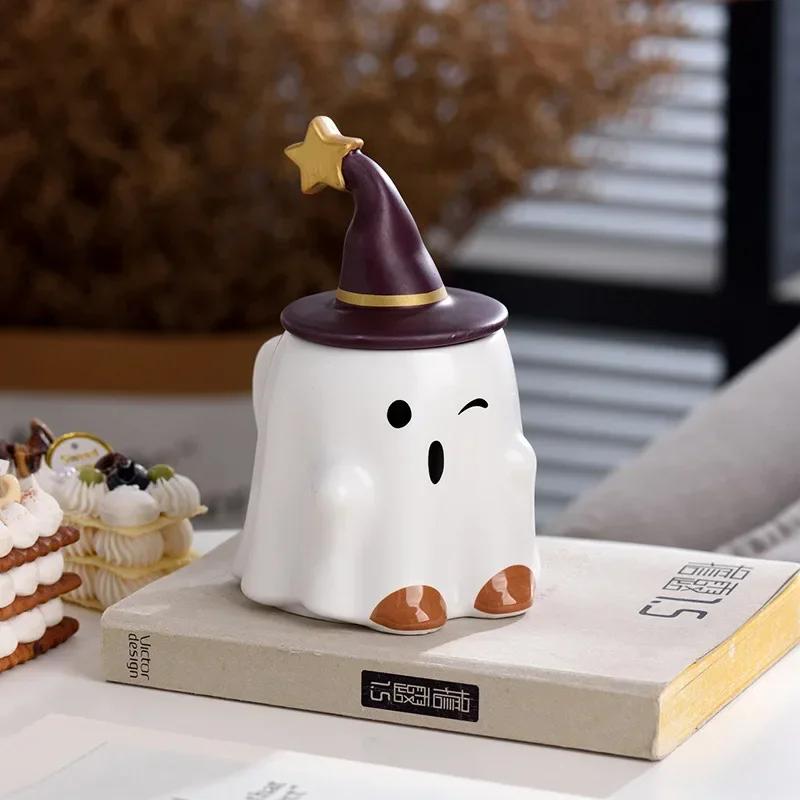 320ml Cute Halloween Ghost Shape Mug Japanese Cartoon Kawaii Elf Ceramic Mug Creative Home Kitchen Drinking Utensils
