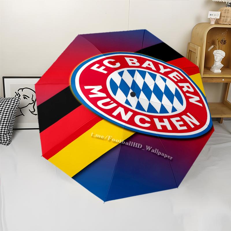 FC Bayern München Logo Print Automatic Umbrella, 8 Rib Iron Frame, Plastic Handle, Suitable for Outdoor Travel &Daily , Ideal Gift